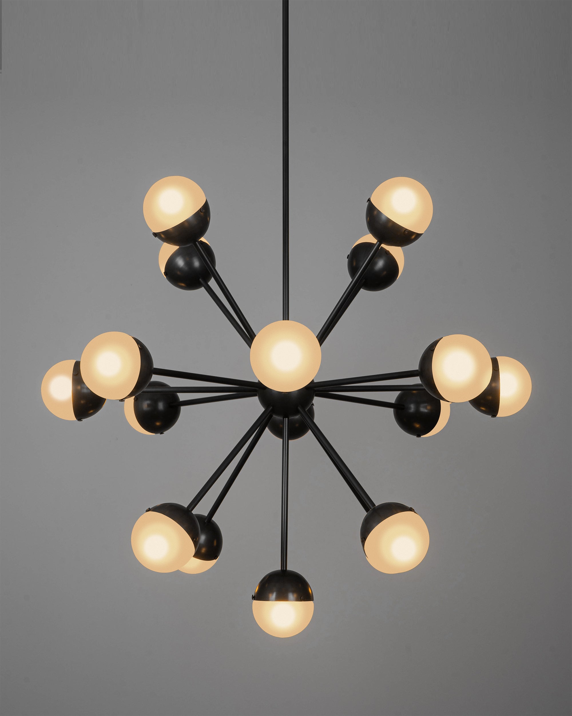 Schwung Molecule Spark Round 17 Black Gunmetal Frosted Hemisphere Chandelier